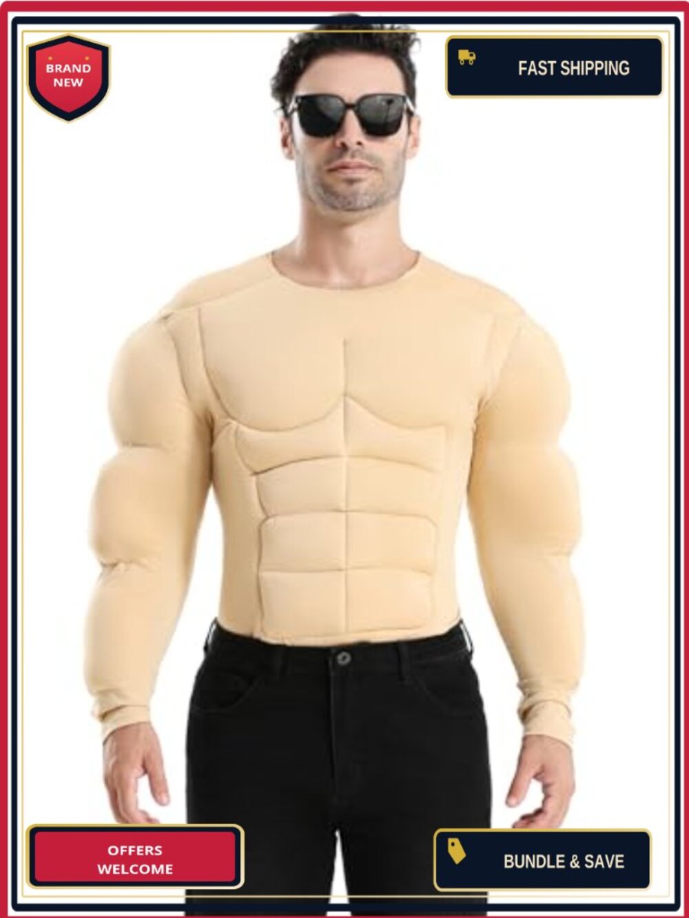 Men's Muscle Suit Costume Realistic Bodybuilder Shirt for Halloween Cosplay